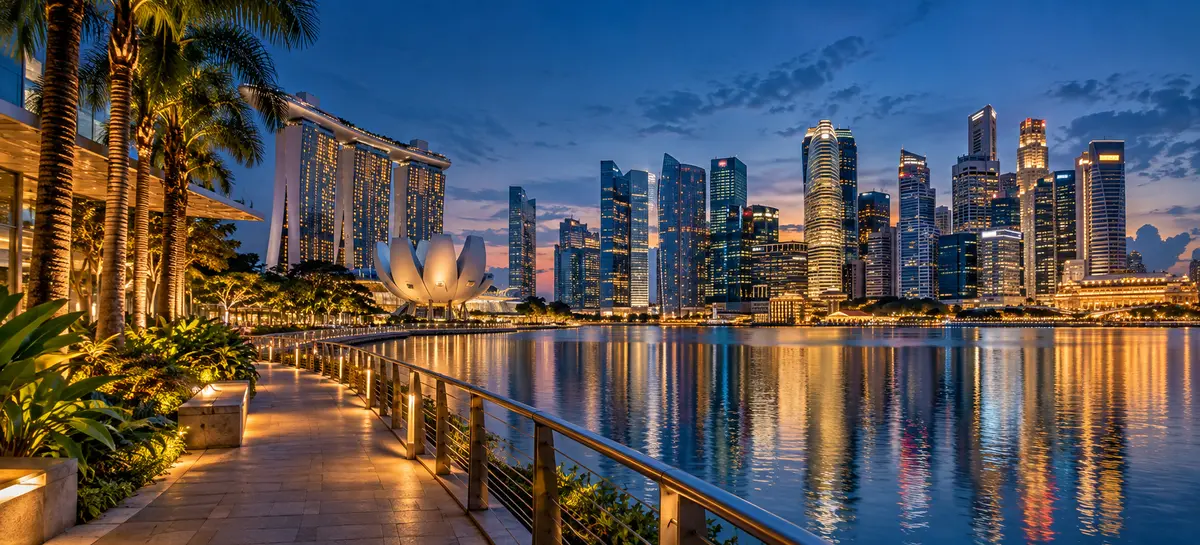 Illustrative city view of Singapore at dusk